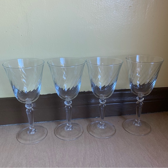 Swirl Water Goblets Vintage Luminarc France Clear Blown Glass Optic Stemware 4